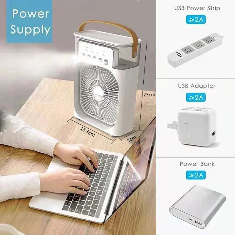 Nowoczesny Mini Klimator 3w1 – Wentylator, Nawilżacz i Lampka Nocna