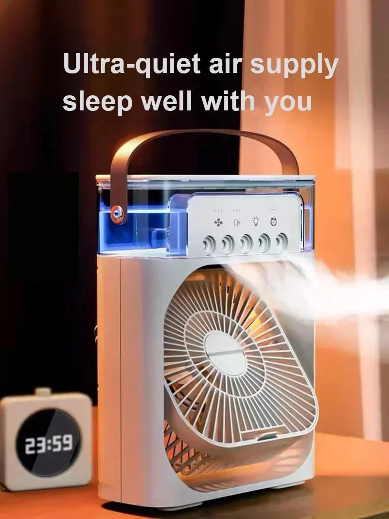Nowoczesny Mini Klimator 3w1 – Wentylator, Nawilżacz i Lampka Nocna