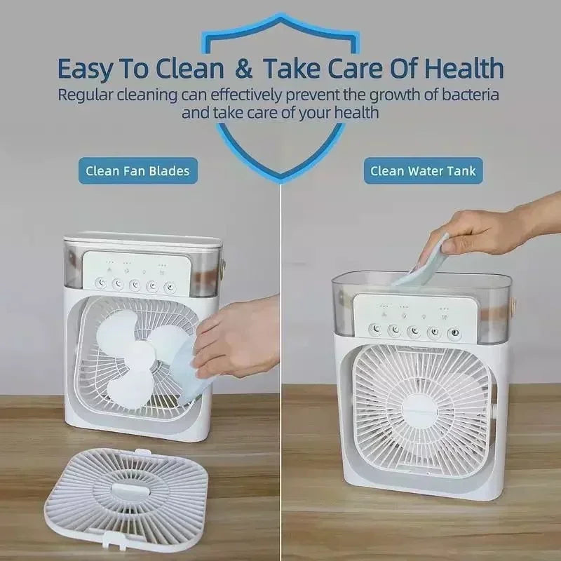 Nowoczesny Mini Klimator 3w1 – Wentylator, Nawilżacz i Lampka Nocna